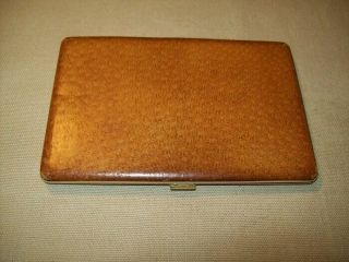 Vtg Deco Brown Leather Covered Hard Cigarette Case Holder Made In England Retro