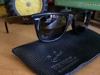Euc Vintage B&l Ray Ban W0487 Black G15 Uv Wayfarer Sunglasses 46mm Small Case