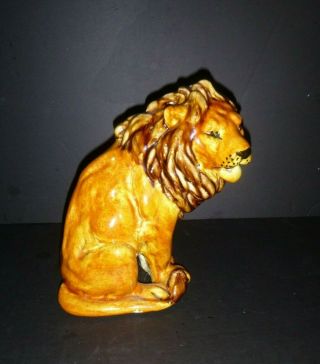 Vintage Majolica Pottery Italy Lion Figure Hollywood Regency Mcm Label