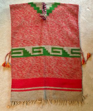 Vintage Wool Native American Navajo Poncho Serape Blanket 37 " X 26 " Boho Hippie