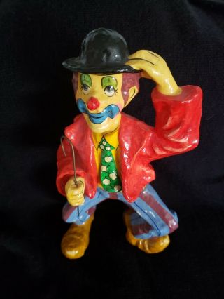Vintage Paper Mache Clown Standing - Signed " Mexico " 12 " Tall