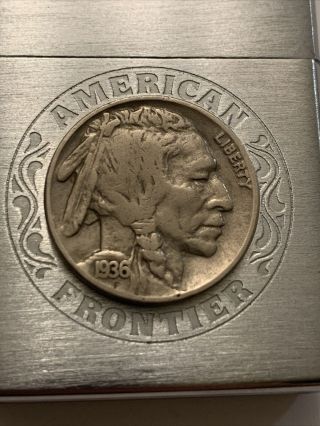 1995 Zippo Lighter American Frontier Indian Head Nickel 1936 3
