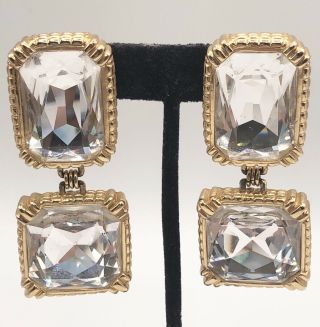 Vintage Rare Christian Dior Large Faceted Dangling Glass Rhinestone Earrings