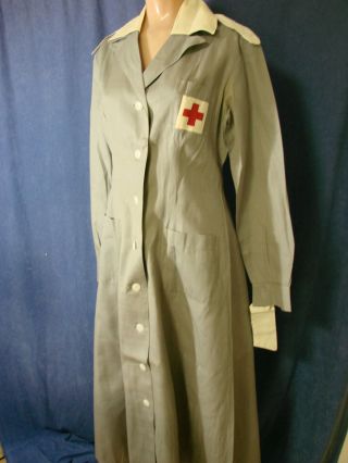 Vintage 40s Wwii Red Cross Nurse Uniform Belt Epaulets Cuffs Patch Gc Gray M