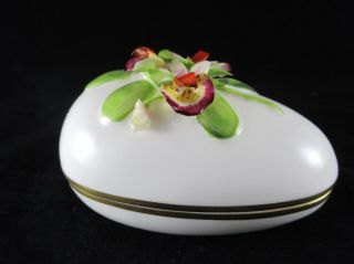 Vintage Coalport Porcelain Trinket Box Egg Shaped Applied Flowers On Top