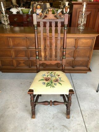 Antique Needle Point Hand Carved Parlor Chair