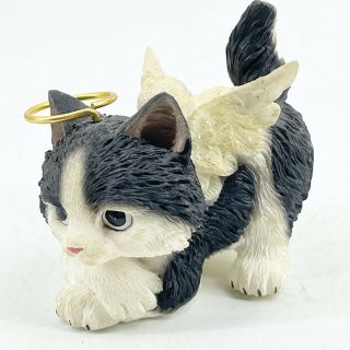 Black And White Angel Cat Figurine 2.  5 ",  With Halo / Wings Mourning Loss Of Pet