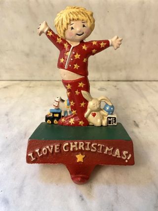 Vintage Mary Engelbreit Stocking Hanger Holder I Love Christmas Cast Iron
