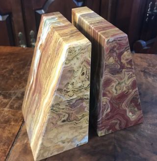 Vintage Mcm Natural Onyx Stone Bookends Amber Veining