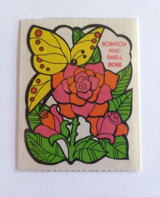 RARE Vintage Mello Smello Scratch & Sniff Smell Sticker Rose Flower MATTE 2