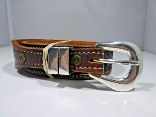Vintage James Reid Tooled Leather Cowboy Belt W Sterling Silver Buckle Size 32