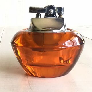 Vintage Amber Glass Table Lighter Marked Japan Art Deco Viking Glass