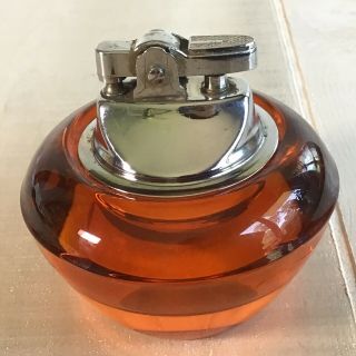 Vintage Amber Glass Table Lighter Marked Japan Art Deco Viking Glass 2