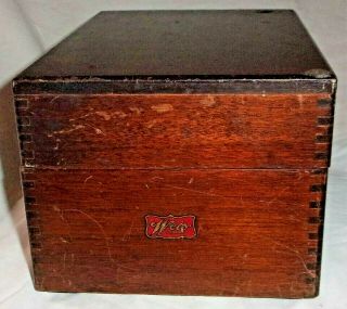 Larger Antique Vintage Weis Darker Wood Dovetailed Index Recipe Card File Box W/