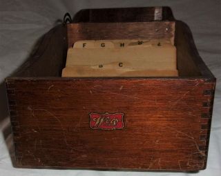 Larger Antique Vintage Weis Darker Wood Dovetailed Index Recipe Card File Box w/ 2
