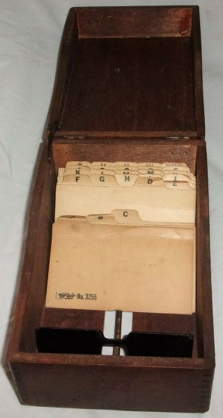 Larger Antique Vintage Weis Darker Wood Dovetailed Index Recipe Card File Box w/ 3