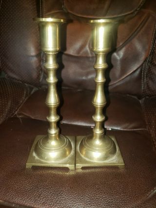 Vtg Brass 7.  5 Inch Candle Holders With Square Base Heavy Weight