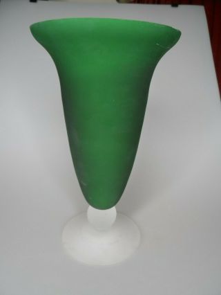 Vintage 10 " Green And White Satin/frosted Art Glass Vase