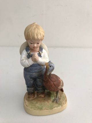 Home Interiors Homco Denim Days Boy With A Turkey 1506 Figurine 1985