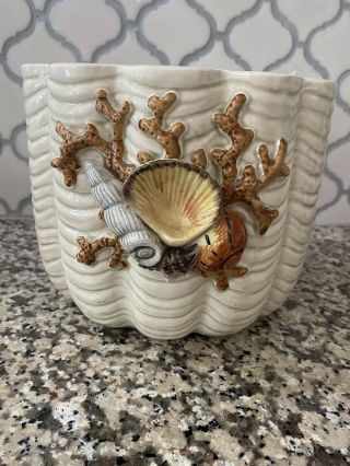 Vintage Fitz & Floyd Ceramic Shell Cachepot Vase Planter Sea
