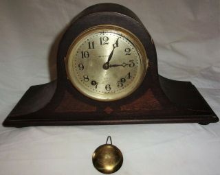 Vintage/antique Seth Thomas Tambour Mantle Clock W/ Wood Mahogany ? Inlay 120f ?