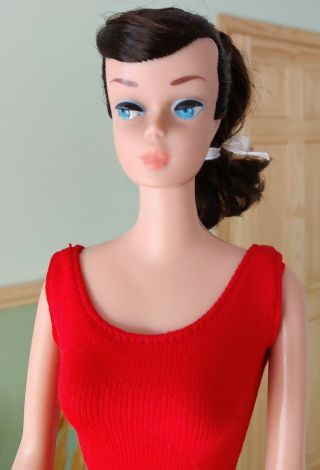 Vintage 1960s Brunette Swirl Ponytail Barbie Doll Swimsuit Heels