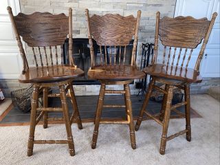 Vtg 3 Wood Swivel Counter Height Bar Stools Chairs Jenny Lind Local P/u Only