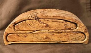 Beautifully Hand Made Burl Wood 10 " Jewel Box W/ 2 Drawers