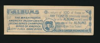 1889 Allen & Ginter Tobacco Coupon - Album Offer - N29 Champions,  N2 Indian Chiefs