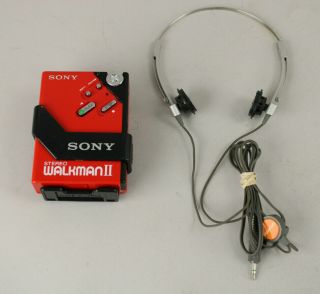 Rare Vintage Sony Walkman Wm - 2 Cassette Player Red W/belt Clip,  As - Is Needs Belt