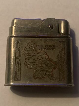 Vintage Silver Eveready Cigarette Lighter Etched With Us Zone Germany Map 1940 