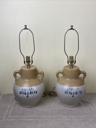 Pair (2) Vintage Ethan Allen Country Style Stoneware Table Lamps