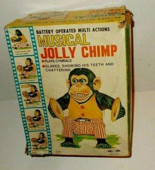 Vintage Daishin Made In Japan Battery Operated Musical Jolly Chimp W/box,