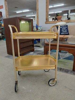 Brass Bar Cart Vintage With Tray