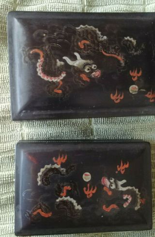 Vintage Antique Foochow Chinese Black Lacquer Dragon Wooden Box Set Of 2