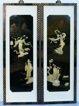 Antique Chinese Hand Carved Mother of Pearl Large Wall Panels / Plaques 2