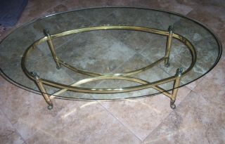 Mid - Century Vintage Hollywood Regency Style Brass Glass Coffee Table