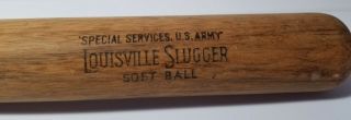 Vtg Special Services Us Army Louisville Slugger 102 H&b Soft Ball Bat.  1940s