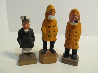 Vintage 3 Wood Figurines Carved Sea Captains Sailors Nautical Folk Art 6” 5”