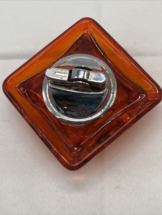 Vintage Orange Amber Glass Table Lighter Marked Japan Art Deco Viking? Square 3