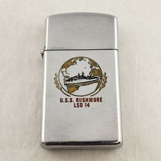 Great Vintage 1962 Zippo Slim Lighter - Uss Rushmore Lsd - 14 Navy U.  S.  S.
