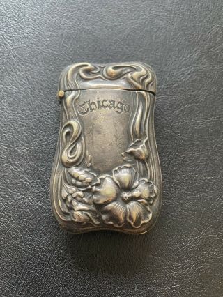 German Silver “chicago” Matchstick Holder Vintage