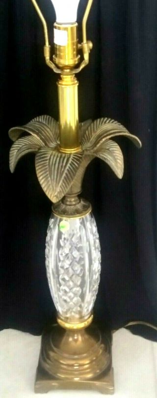 Rare Vintage Waterford Crystal Table Lamp Antique Brass Palm Leaves 34 "