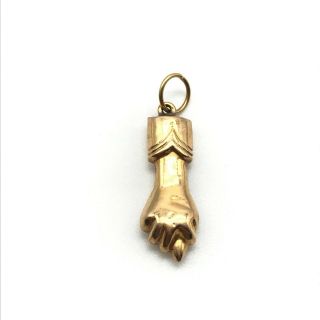 Vintage 18k Solid Yellow Gold Fist Arm Charm Pendant