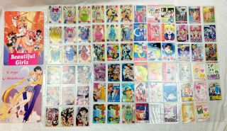 Rare Vtg 70 Sailor Moon 1990s Sticker Trading Cards Hologram Prism 2 Mini Poster