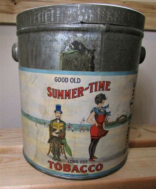Vintage Good Old Summer - Time Long Cut Tobacco Tin Lunch Pail Lid Tax Stamp