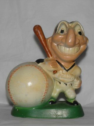 Vintage 1940s - 50s Cleveland Indians Baseball Chief Wahoo Gibbs - Connor Coin Bank