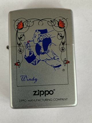 Zippo 2002 Windy Girl Lighter Rare Blue Red Marketing