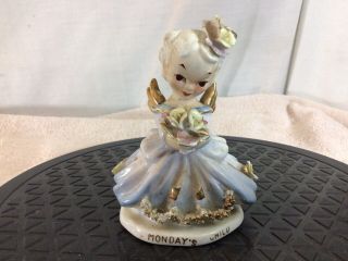 Vtg Lefton China K8281 Mondays Child Porcelain Hand Painted Angel Figurine