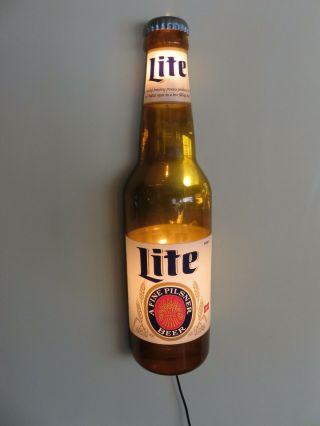 Miller Lite Beer Bottle Advertising Display Illuminated Sign Rare 1991 Vintage